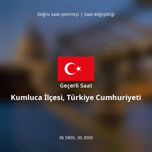 Kumluca İlçesi, Türkiye Cumhuriyeti için Geçerli Saat